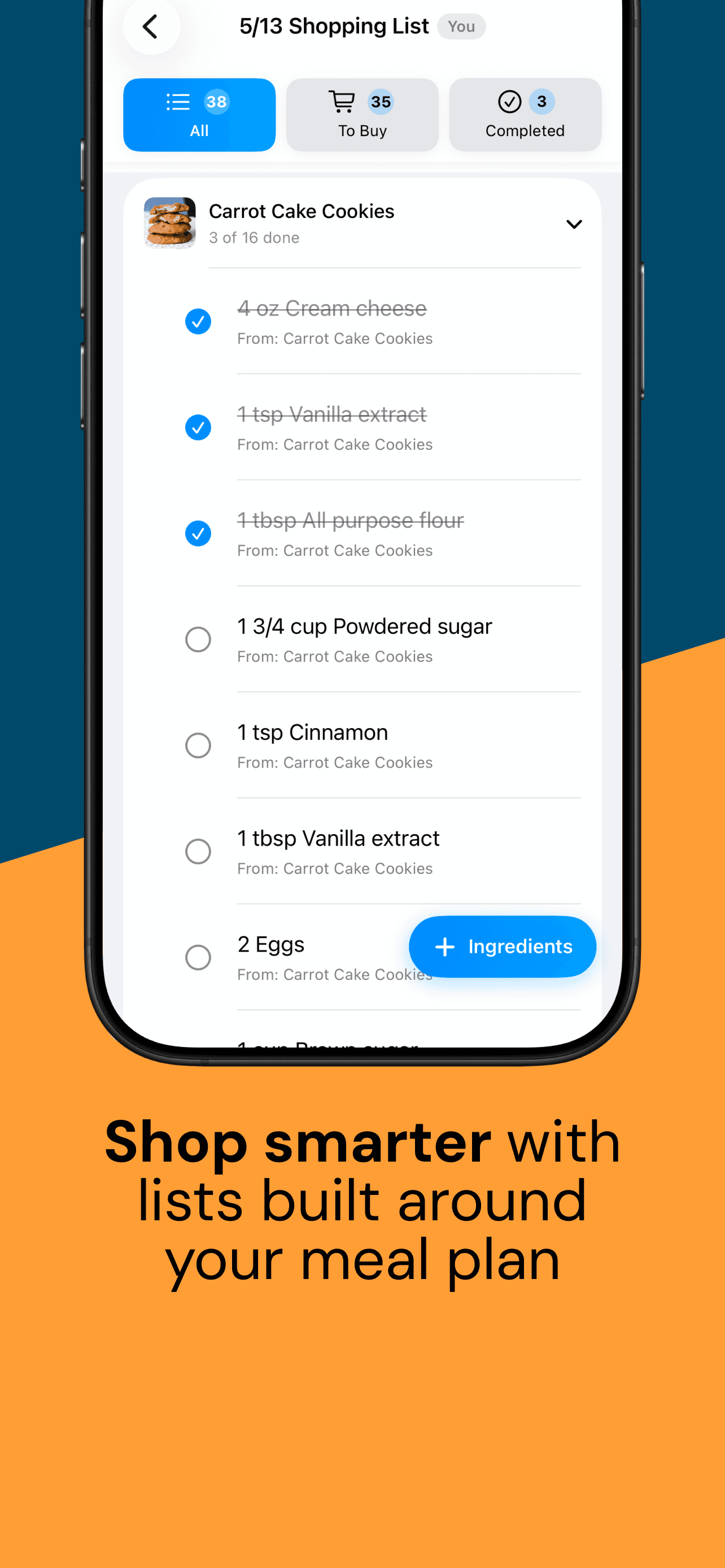 Shop smarter with lists built around your meal plan